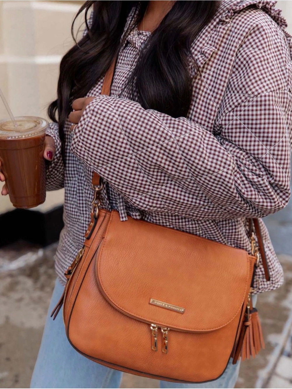 Poppy & Peonies Crossbody Handbag in Cognac